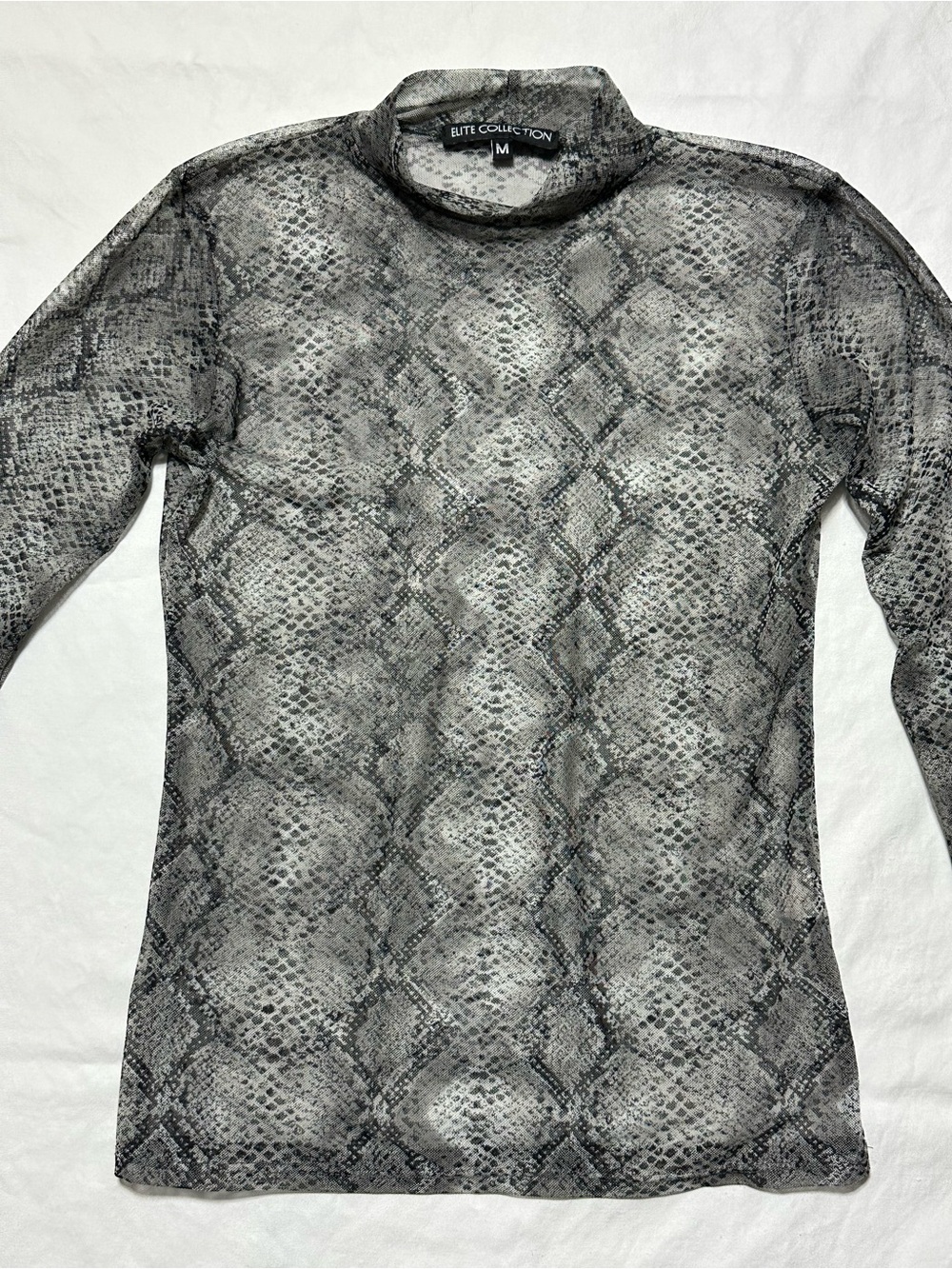 Elite Collection Snake Print Mesh Mock Neck Top